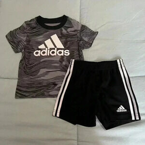 Adidas Black and Grey Matching Shorts and Shirt 12 Months